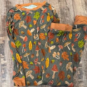 Little Sleepies Leaf and Mushroom Pajama Set with Orange Trim